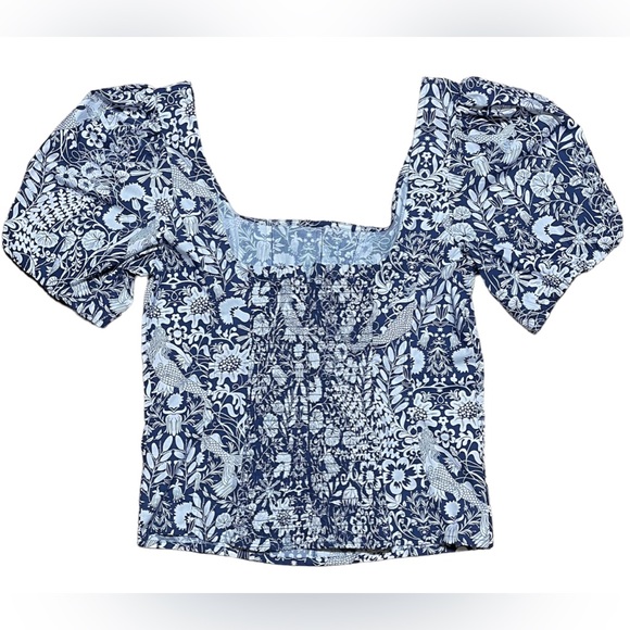 J Crew Puff Sleeve Cotton Poplin Square Neck Mermaid Floral Top NWOT Sz 2 - Picture 2 of 13